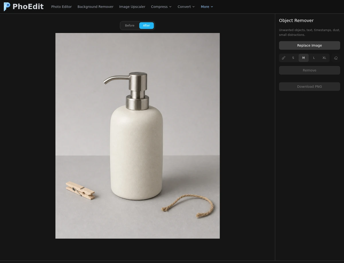 Original product test photo loaded in PhoEdit Object Remover