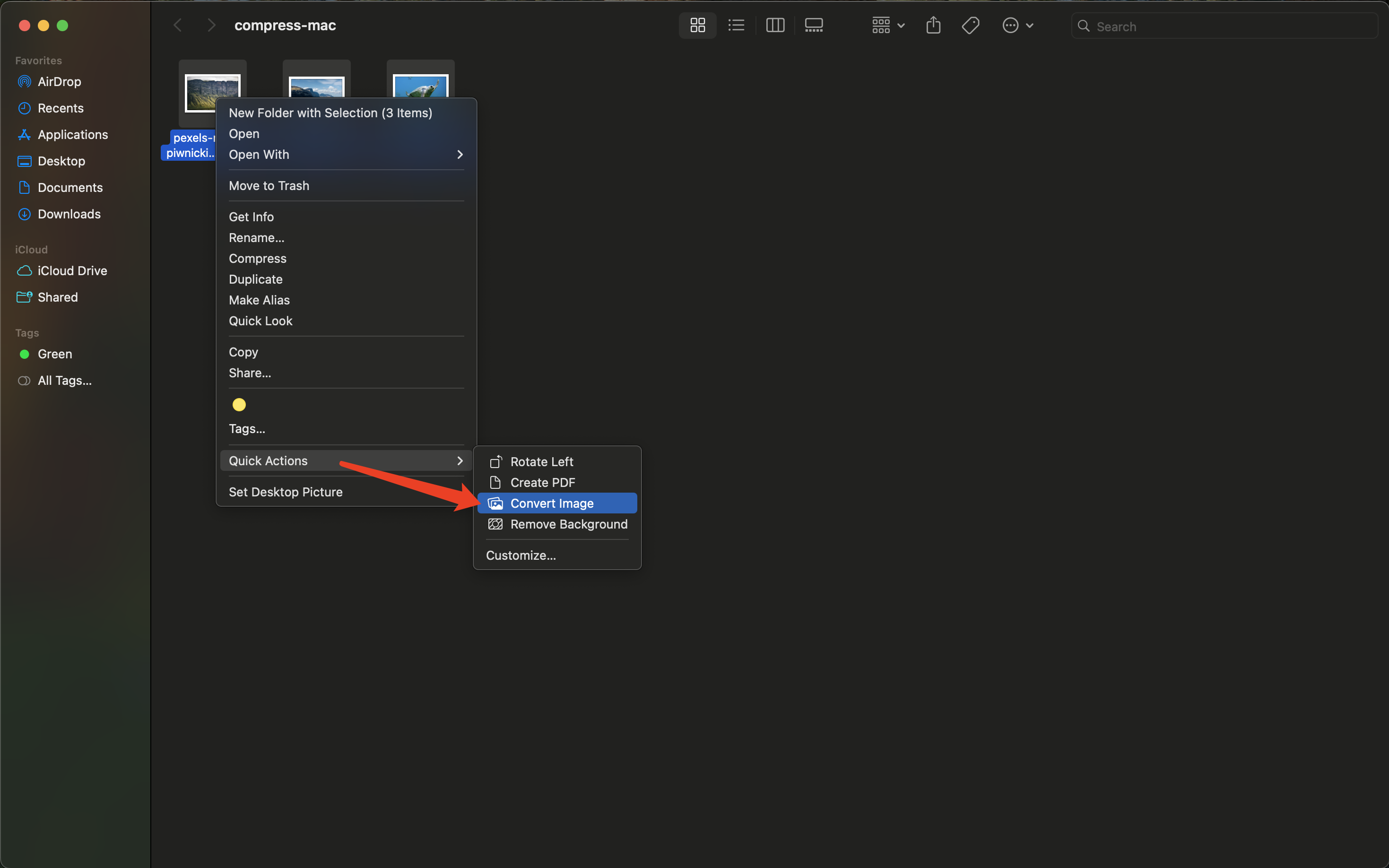 Finder batch actions for compressing images on Mac